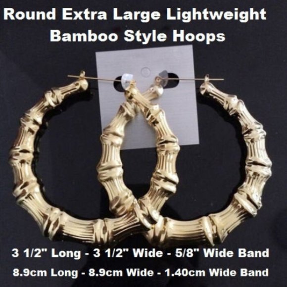 Bamboo Round Extra Large Pierced Gold Tone Pierced Earrings - Picture 4 of 4